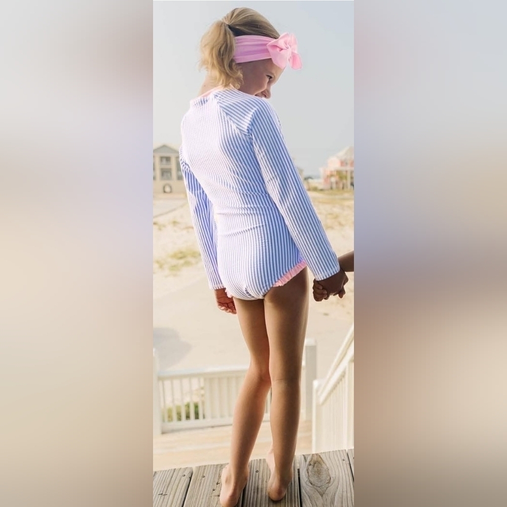 RuffleButts Girls One Piece Rash Guard Swimsuit UPF 50+ Sun Protection Sz. 10